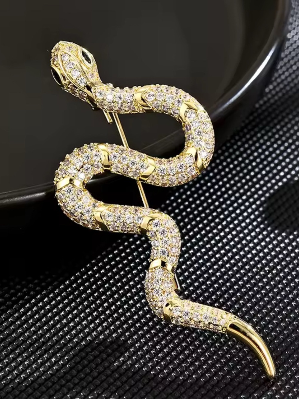 Gold Crystal Snake Brooch Pin - Sparkling Serpent Accent